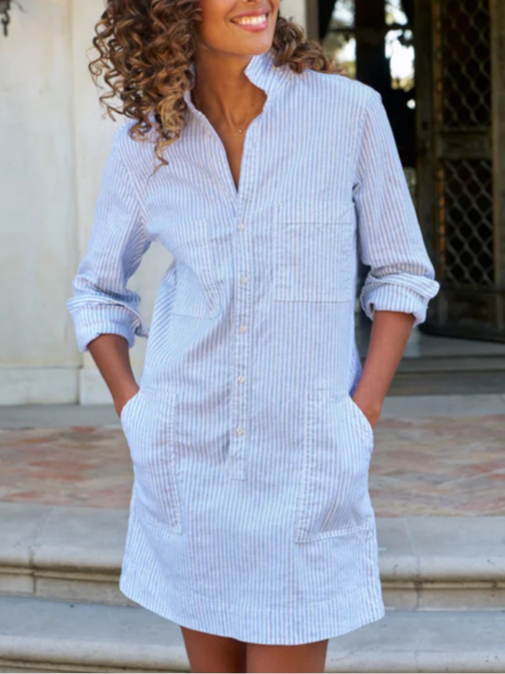 Frank & Eileen Southern Ireland Playsuit Dress! Size XS - Blue/White Stripe